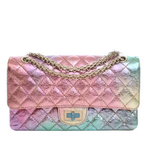 Pre-Loved Chanel Rainbow Metallic Quilted Goatskin Reissue 2.55 Double Flap